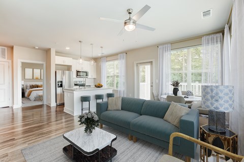 a living room with a couch and a coffee table